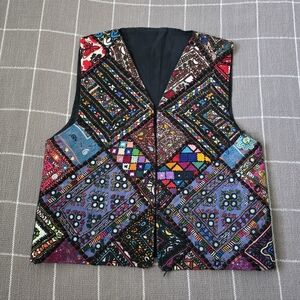 Vtg Embroidered Boho Vest